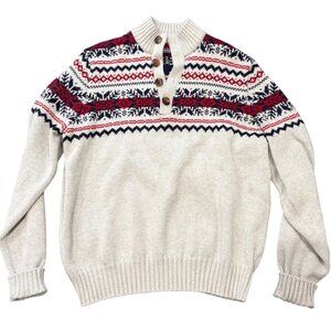 Vintage Half Button Up Nordic Fair Isle Grandpa Sweater Medium